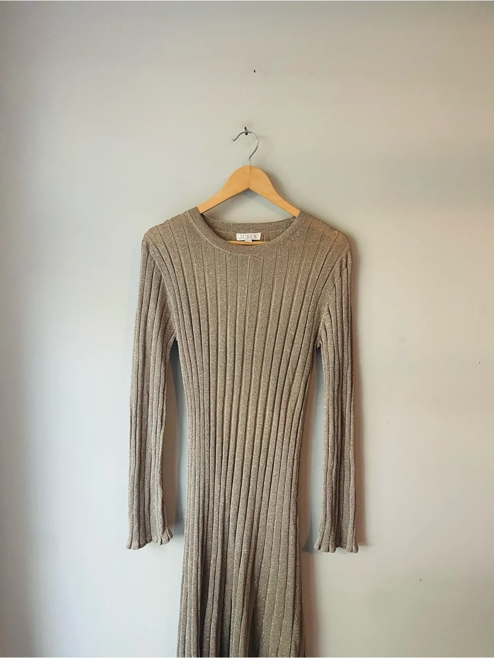 J. Crew Ribbed Metallic Long-Sleeve Midi Dress NWT